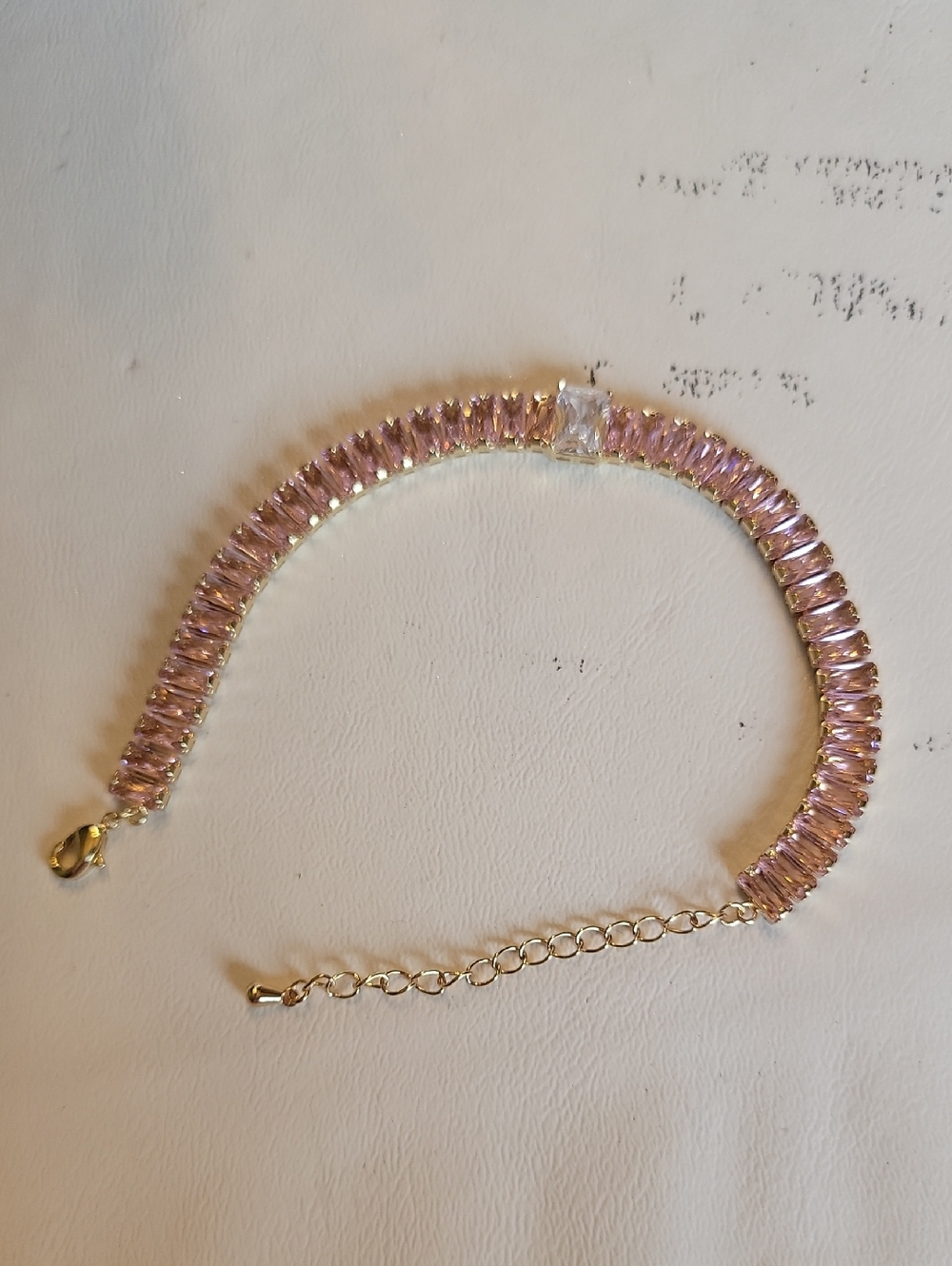 Delicate Pink Crystal Tennis Bracelet - Gold Tone